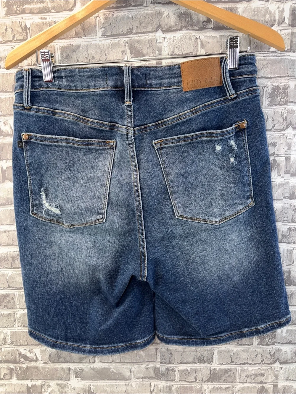 Judy Blue Medium Wash Distressed Back‎ Pocket Jean Shorts